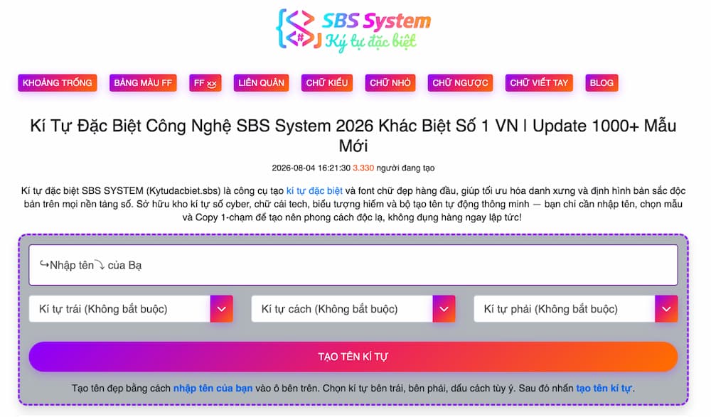 ky tu dac biet sbs